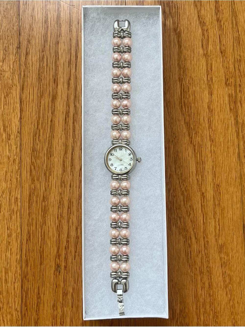 Vintage silver and pink pearl watch